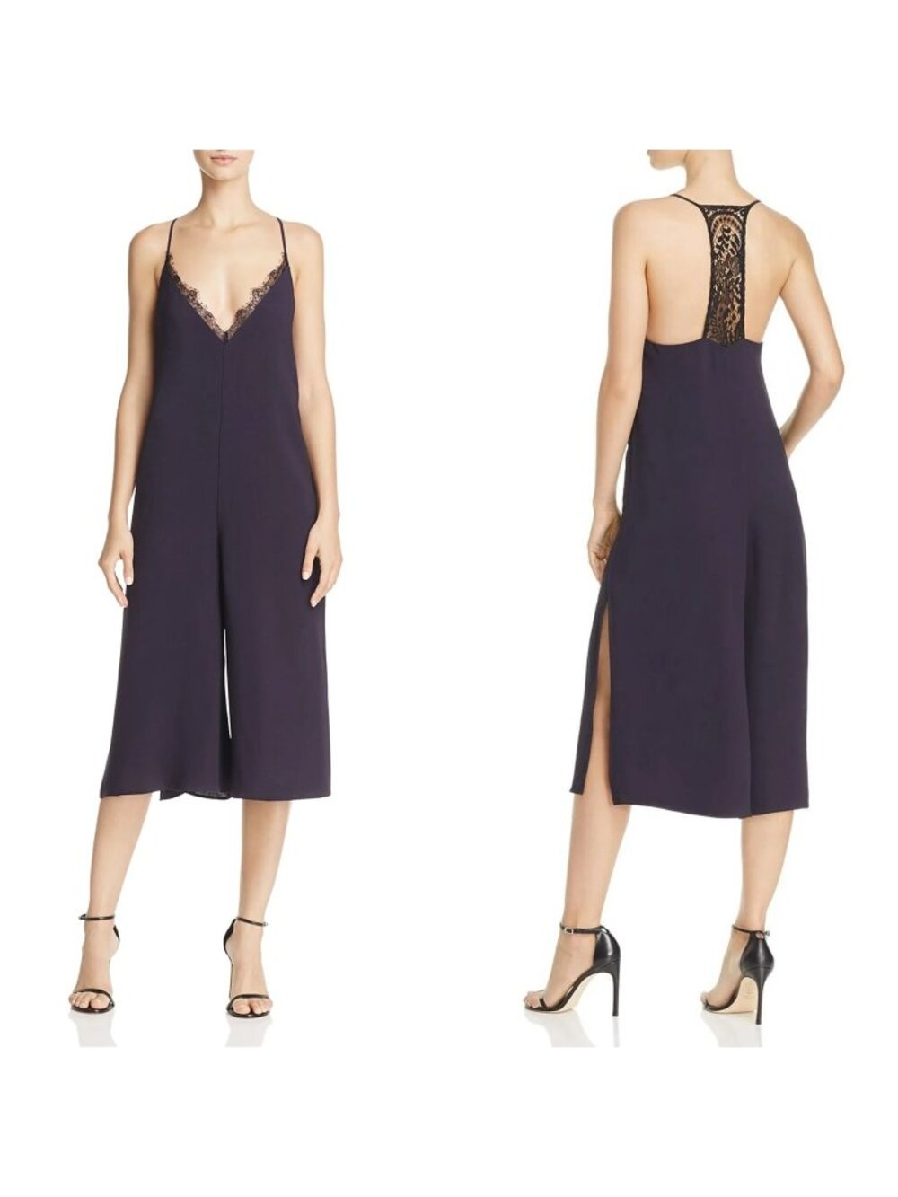 French Connection Size 6 NEW Utility Blue Lacy Esther Crepe Strappy Jumpsuit